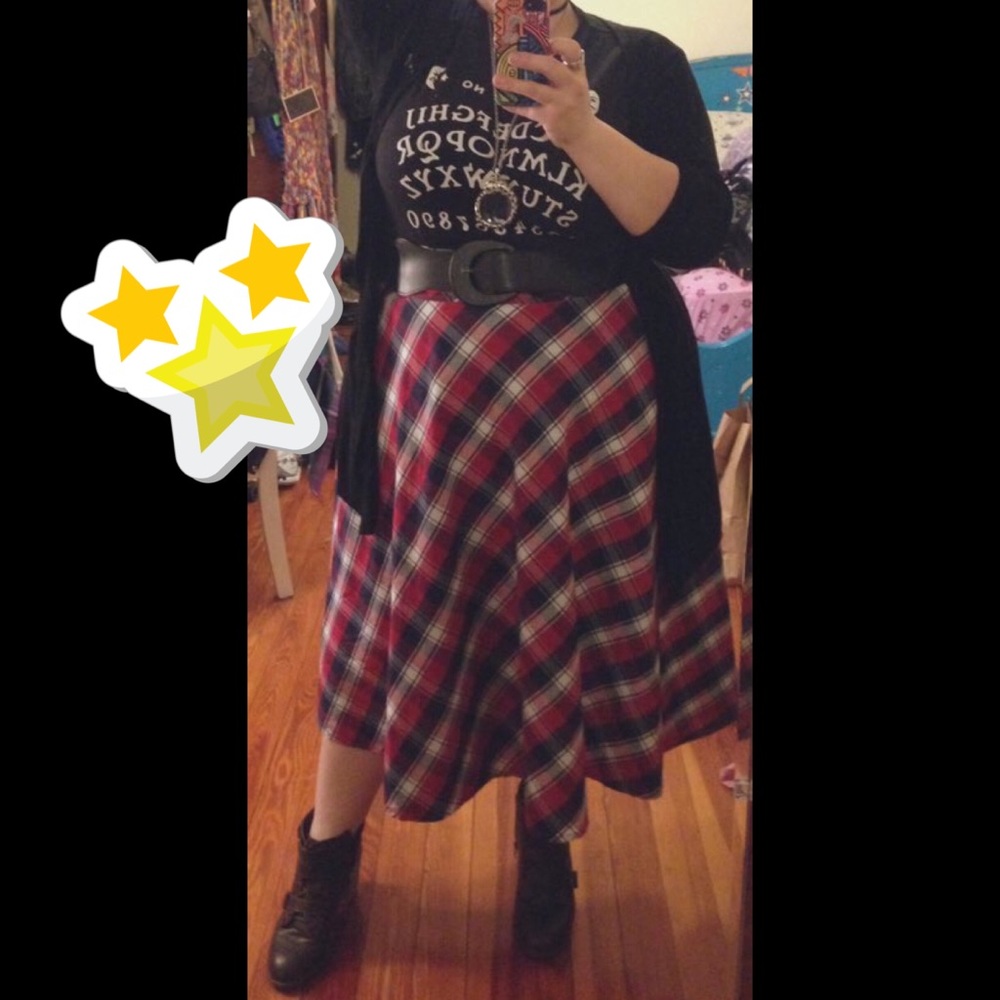 eShakti | Red Plaid Midi Skirt (with pockets!)
